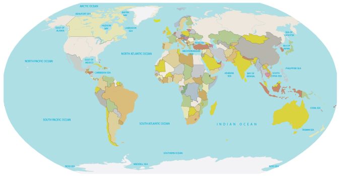 Oceans and Seas World Map